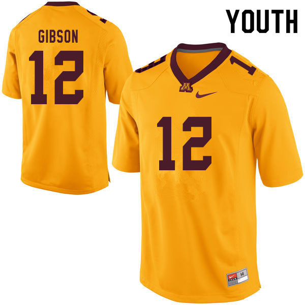 Youth #12 Erik Gibson Minnesota Golden Gophers College Football Jerseys Sale-Yellow - Click Image to Close